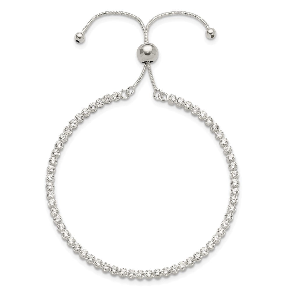 High-Quality Polished Sterling Silver Adjustable Bracelet with CZ Accents - Stylish Value!
