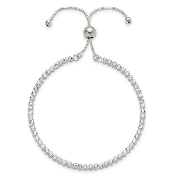 Polished Sterling Silver Adjustable Bracelet with CZ Accents