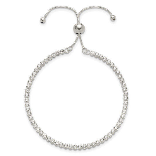 High-Quality Polished Sterling Silver Adjustable Bracelet with CZ Accents - Stylish Value!
