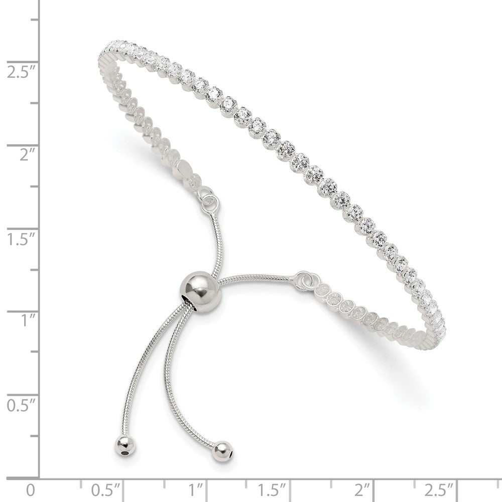 High-Quality Polished Sterling Silver Adjustable Bracelet with CZ Accents - Stylish Value!