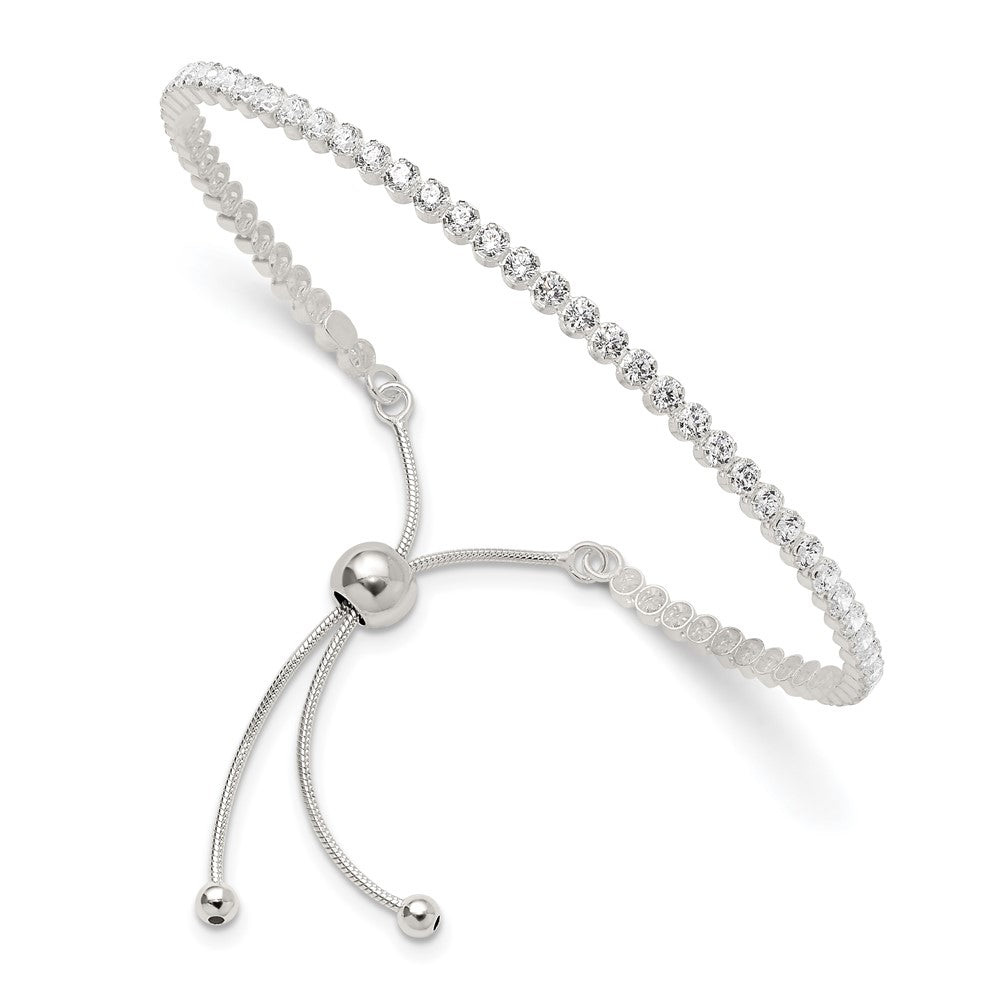 High-Quality Polished Sterling Silver Adjustable Bracelet with CZ Accents - Stylish Value!