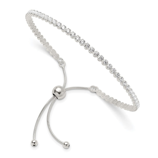 Polished Sterling Silver Adjustable Bracelet with CZ Accents