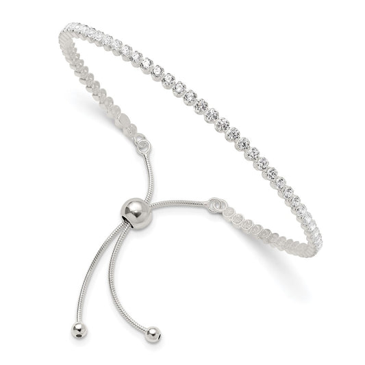 High-Quality Polished Sterling Silver Adjustable Bracelet with CZ Accents - Stylish Value!