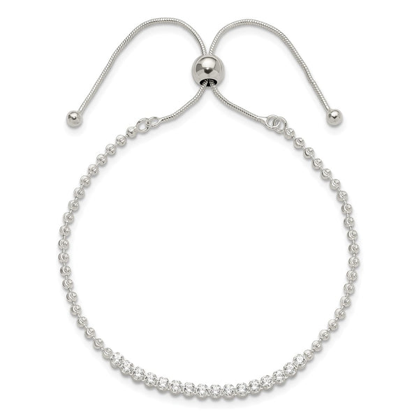 Adjustable Sterling Silver Bracelet with CZ Accents