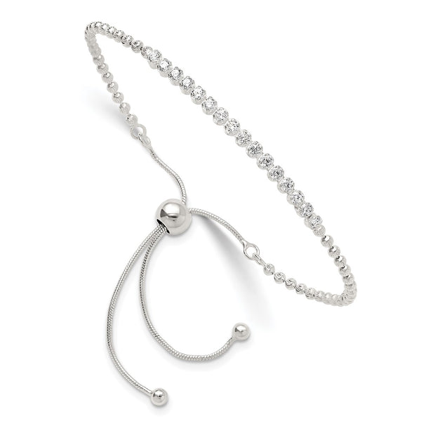Adjustable Sterling Silver Bracelet with CZ Accents