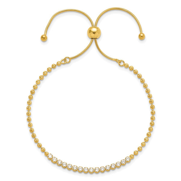 Sterling Silver Adjustable Bracelet with Gold-tone & CZ Accents