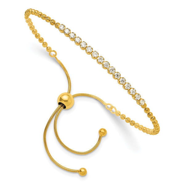 Sterling Silver Adjustable Bracelet with Gold-tone & CZ Accents