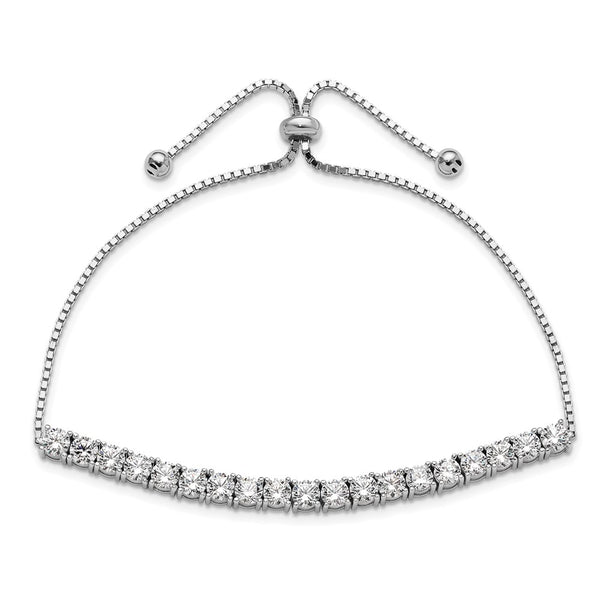 Rhodium-Plated Sterling Silver CZ Tennis Bracelet - Adjustable