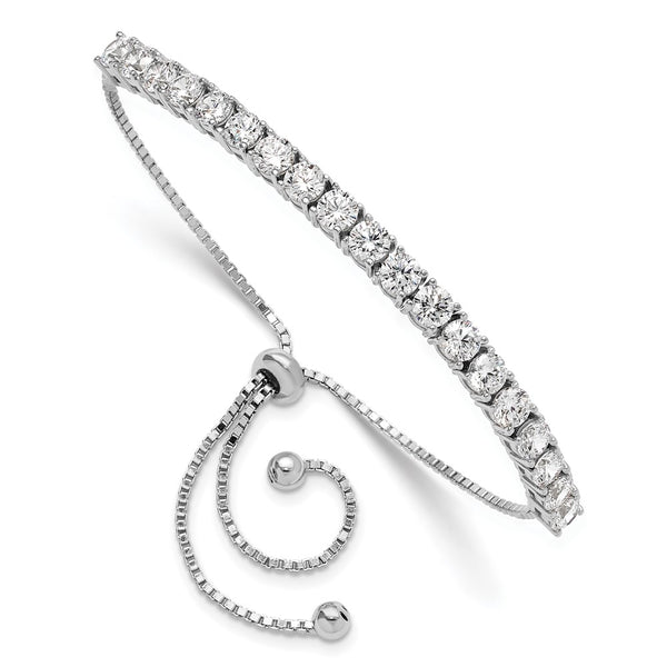 Rhodium-Plated Sterling Silver CZ Tennis Bracelet - Adjustable