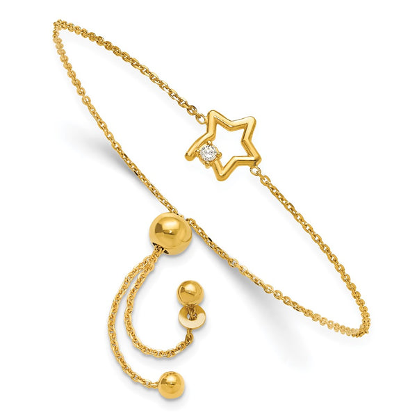 Gold-Plated Sterling Silver Adjustable Bracelet with CZ Accents