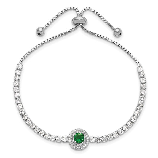 Buy Stylish Adjustable Sterling Silver Bracelet with CZ & Green Glass Accents