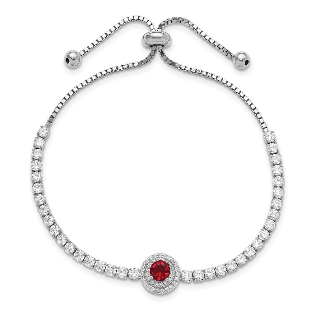 Buy Stylish Adjustable Sterling Silver Bracelet with CZ & Red Glass Accents