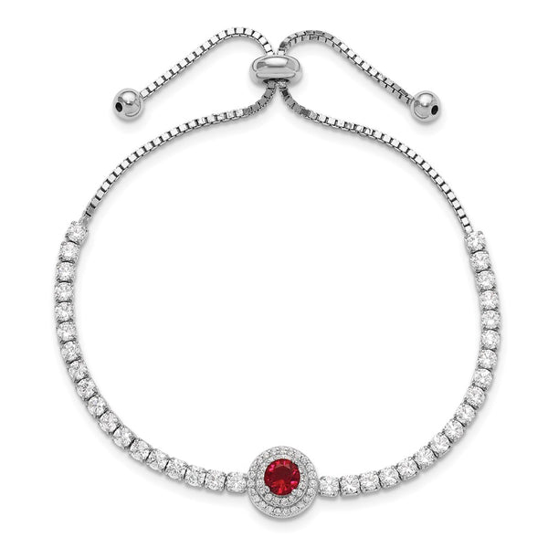 Adjustable Sterling Silver Bracelet with CZ & Red Glass Accents