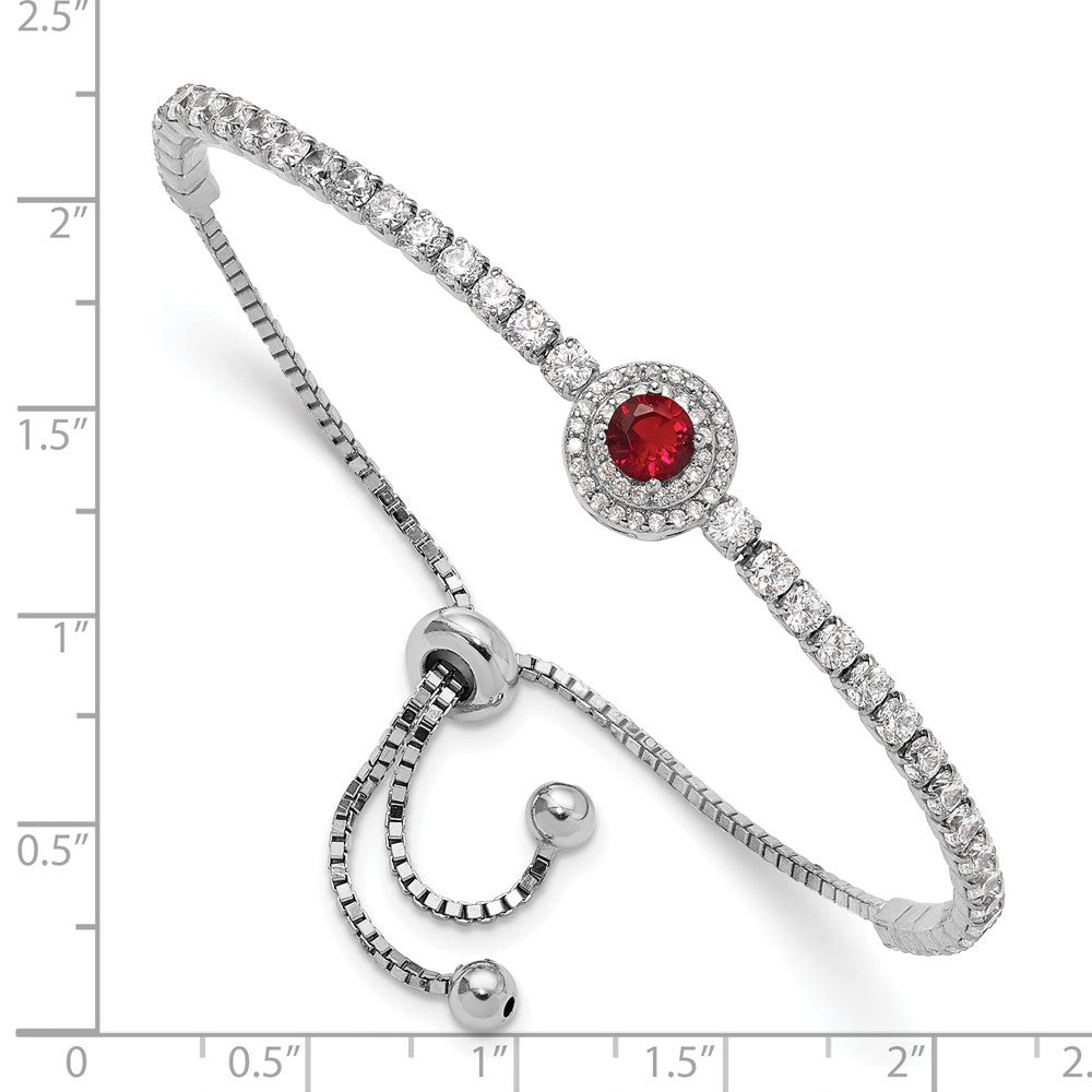 Buy Stylish Adjustable Sterling Silver Bracelet with CZ & Red Glass Accents