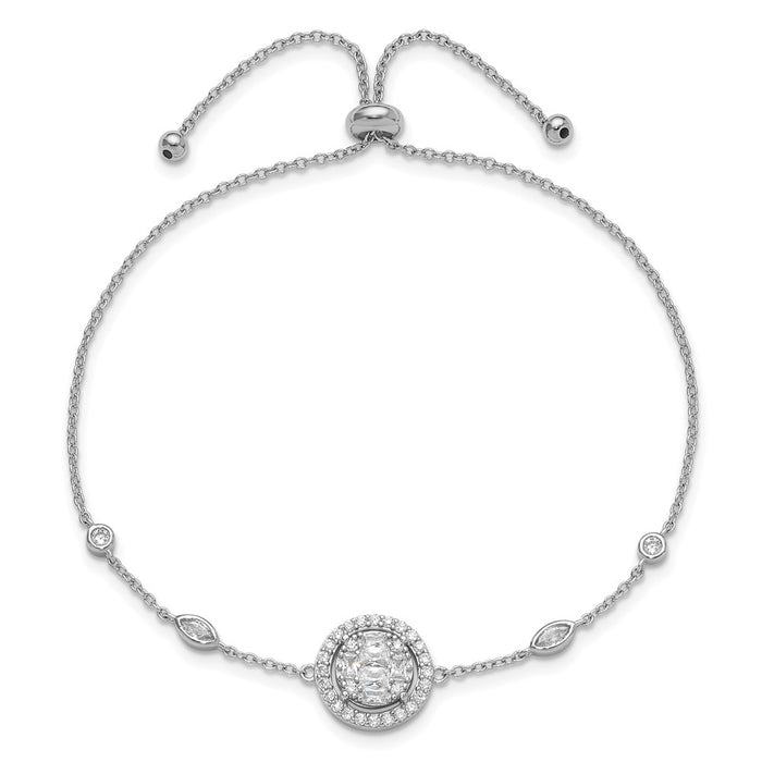Shop Stylish Rhodium-Plated Sterling Silver Adjustable Bracelet with CZ Accents-2