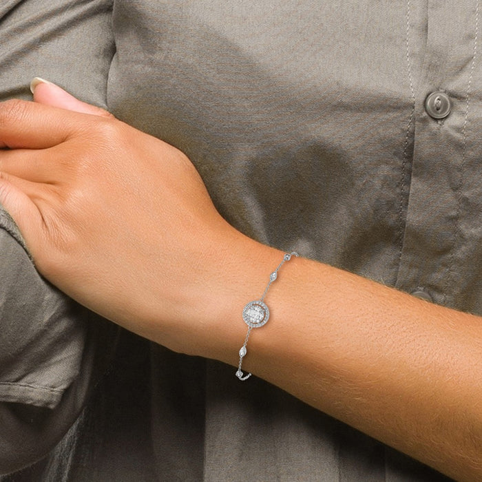 Shop Stylish Rhodium-Plated Sterling Silver Adjustable Bracelet with CZ Accents-4