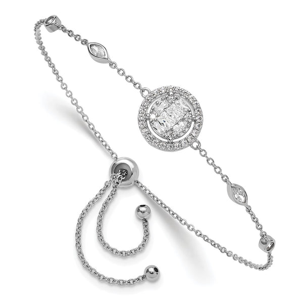 Rhodium-Plated Sterling Silver Adjustable Bracelet with CZ Accents - Style GR1-1017695