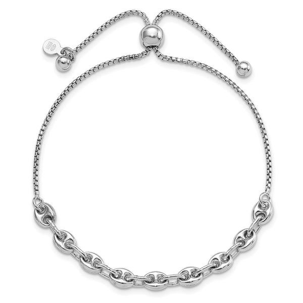 Rhodium-Plated Sterling Silver Adjustable Fancy Bracelet