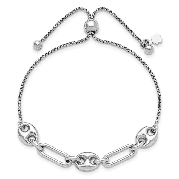 Rhodium-Plated Sterling Silver Bolo Bracelet - Adjustable