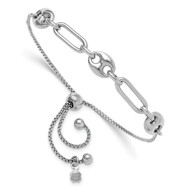 Rhodium-Plated Sterling Silver Bolo Bracelet - Adjustable