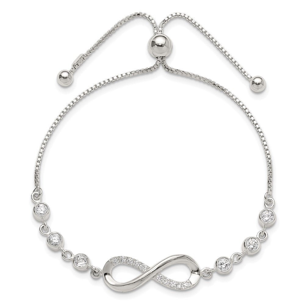 High-Quality Polished Sterling Silver Infinity Bracelet with CZ Accents - Stylish Value!