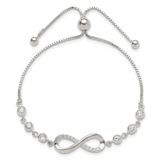 High-Quality Polished Sterling Silver Infinity Bracelet with CZ Accents - Stylish Value!