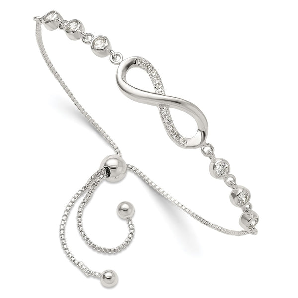 Polished Sterling Silver Infinity Bracelet with CZ Accents