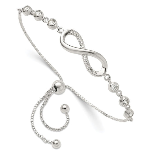 High-Quality Polished Sterling Silver Infinity Bracelet with CZ Accents - Stylish Value!