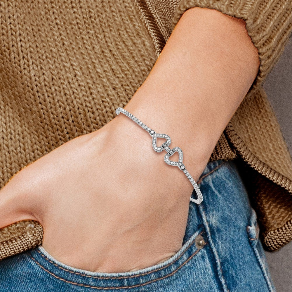 Shop Stylish Rhodium-Plated Sterling Silver Adjustable Bracelet, CZ Hearts