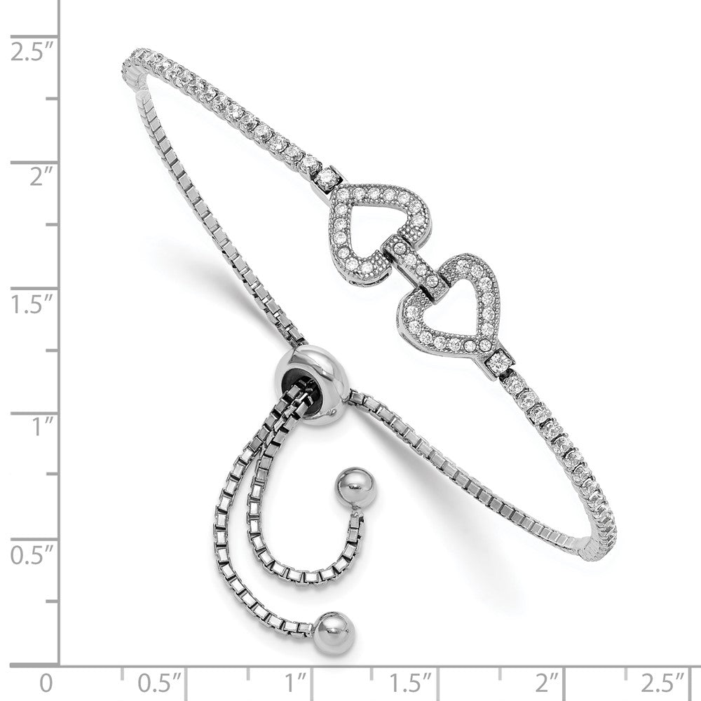 Shop Stylish Rhodium-Plated Sterling Silver Adjustable Bracelet, CZ Hearts