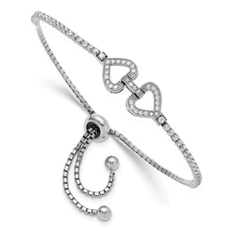 Shop Stylish Rhodium-Plated Sterling Silver Adjustable Bracelet, CZ Hearts