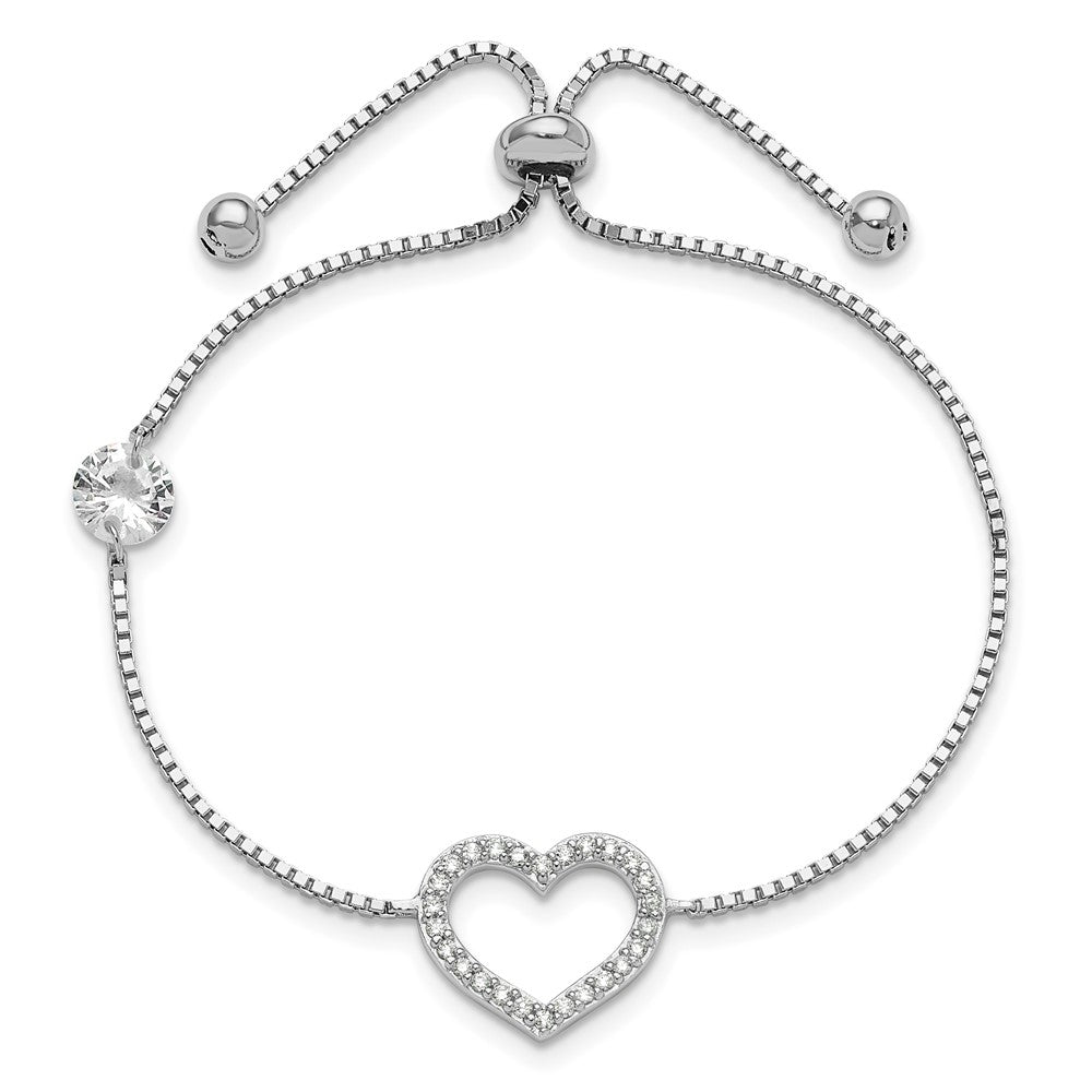 Shop Stylish Rhodium-Plated Sterling Silver CZ Open Heart Bracelet - Adjustable