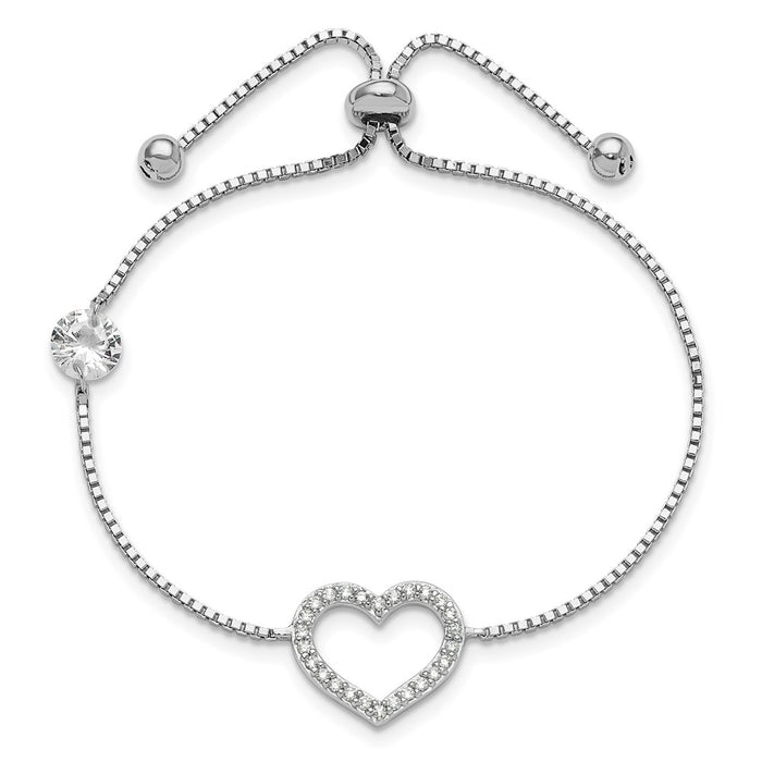 Shop Stylish Rhodium-Plated Sterling Silver CZ Open Heart Bracelet - Adjustable-2