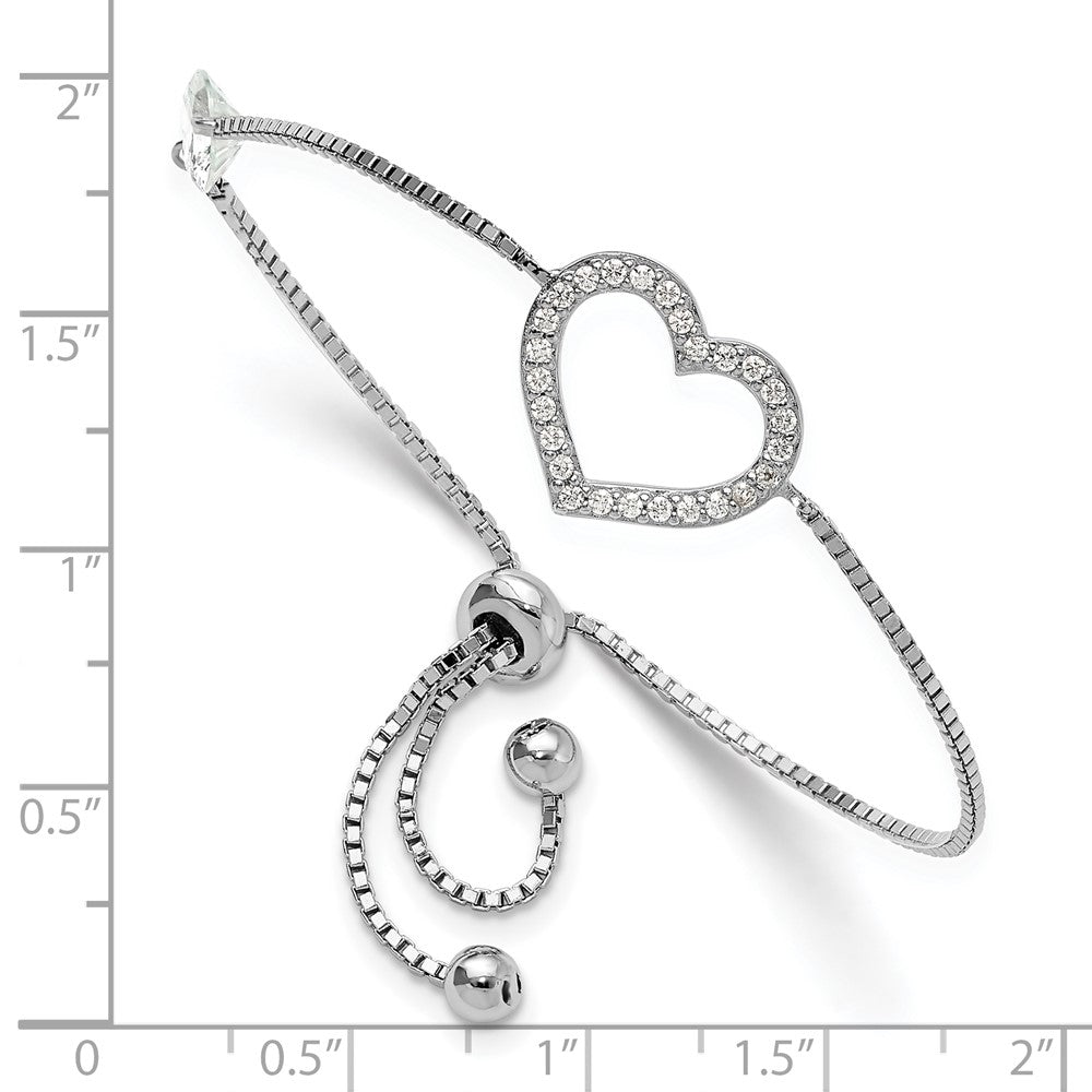 Shop Stylish Rhodium-Plated Sterling Silver CZ Open Heart Bracelet - Adjustable