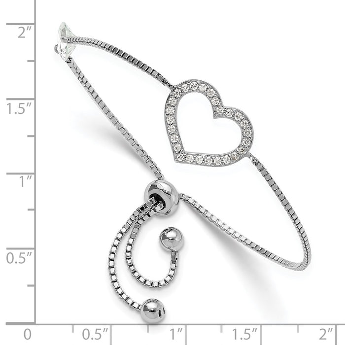 Shop Stylish Rhodium-Plated Sterling Silver CZ Open Heart Bracelet - Adjustable-3