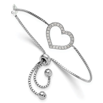 Shop Stylish Rhodium-Plated Sterling Silver CZ Open Heart Bracelet - Adjustable