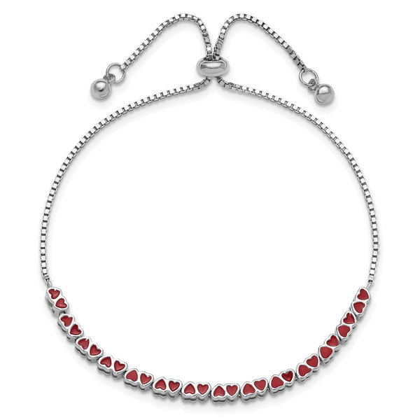 Rhodium-Plated Sterling Silver Adjustable Bracelet with Heart Charms