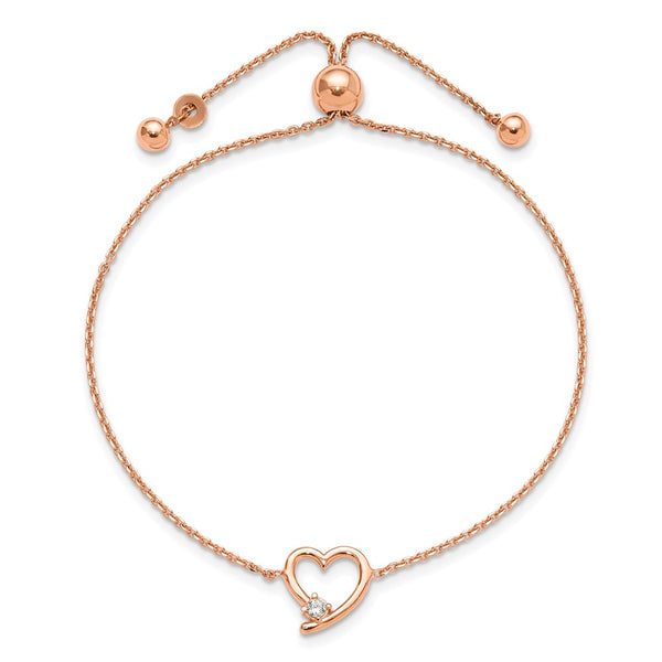 Sterling Silver Adjustable Bracelet with Rose Gold Heart Accents