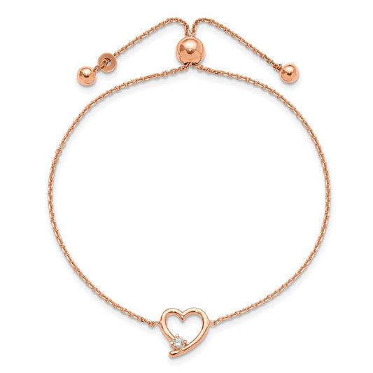 High-Quality Sterling Silver Adjustable Bracelet with Rose Gold Heart Accents
