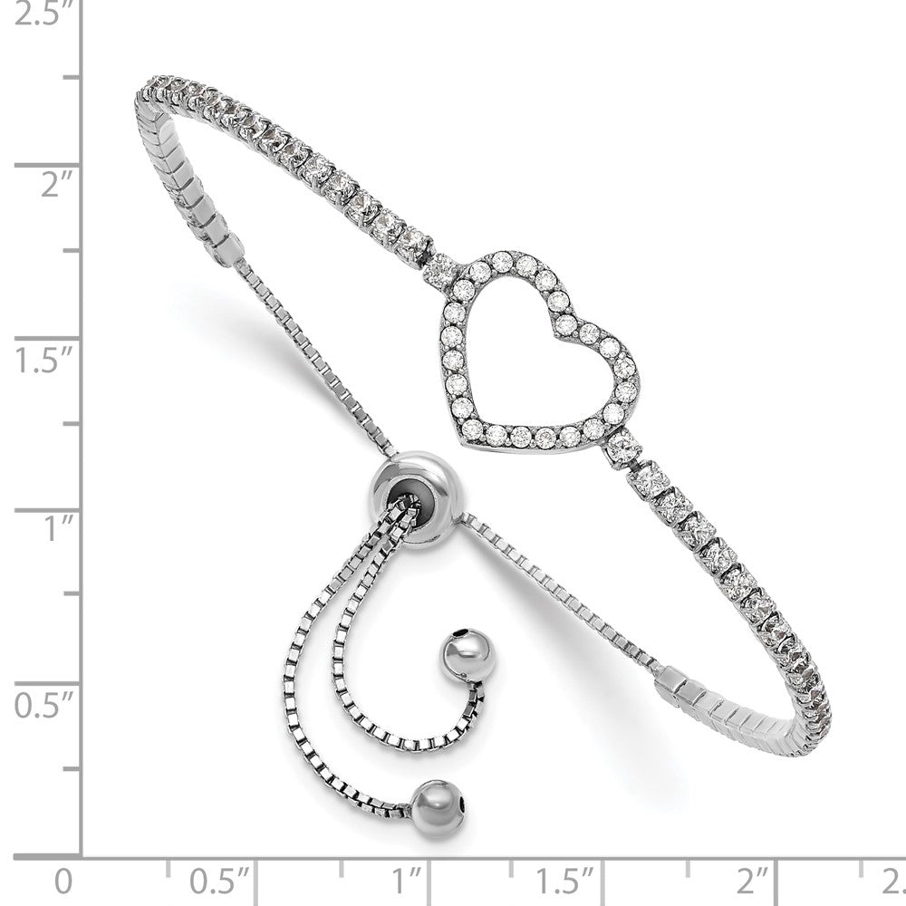 High-Quality Rhodium-Plated Sterling Silver Adjustable Heart Bracelet - Stylish CZ Accents