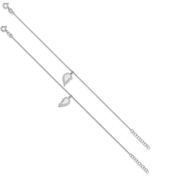 Sterling Silver CZ Half Heart Bracelet Set - 7.25" + Extension