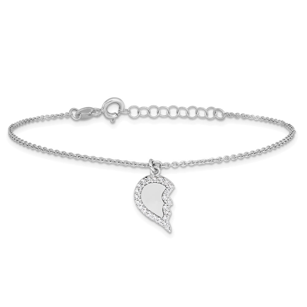 Buy Stylish Sterling Silver CZ Half Heart Bracelet Set - 7.25" + Extension