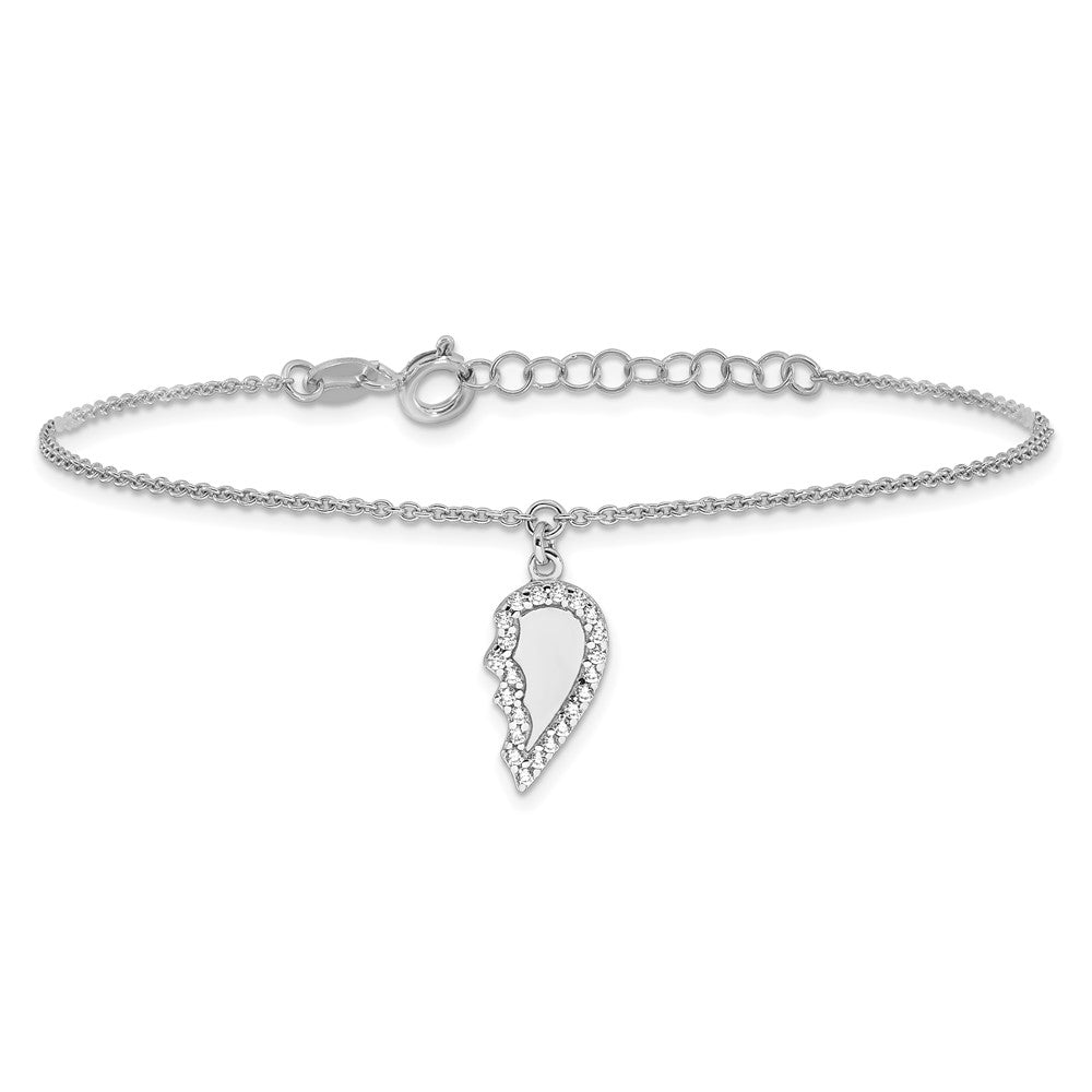Buy Stylish Sterling Silver CZ Half Heart Bracelet Set - 7.25" + Extension