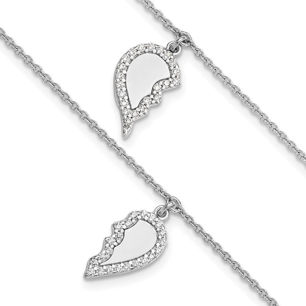 Sterling Silver CZ Half Heart Bracelet Set - 7.25" + Extension