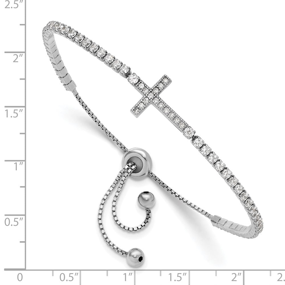 High-Quality Adjustable Sterling Silver CZ Sideways Cross Bracelet - Stylish Value