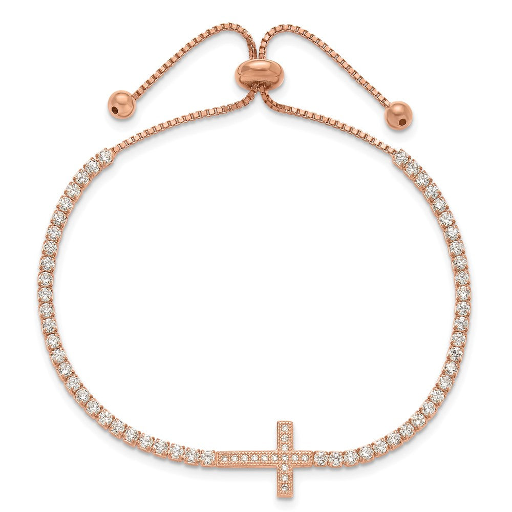 Buy Stylish Adjustable Sterling Silver Rose Gold-tone CZ Sideways Cross Bracelet