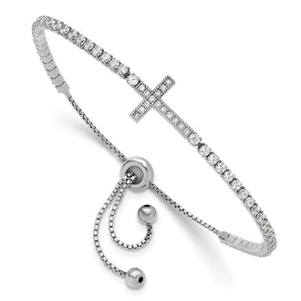 High-Quality Adjustable Sterling Silver CZ Sideways Cross Bracelet - Stylish Value