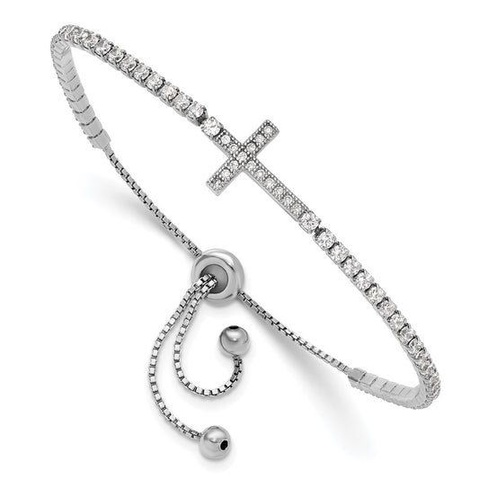 High-Quality Adjustable Sterling Silver CZ Sideways Cross Bracelet - Stylish Value