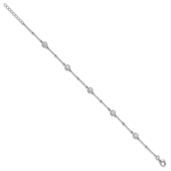 Rhodium-Plated Sterling Silver CZ Link Bracelet - 7" Long, 1" Extension