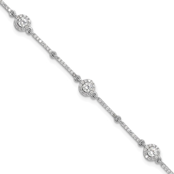 Rhodium-Plated Sterling Silver CZ Link Bracelet - 7" Long, 1" Extension
